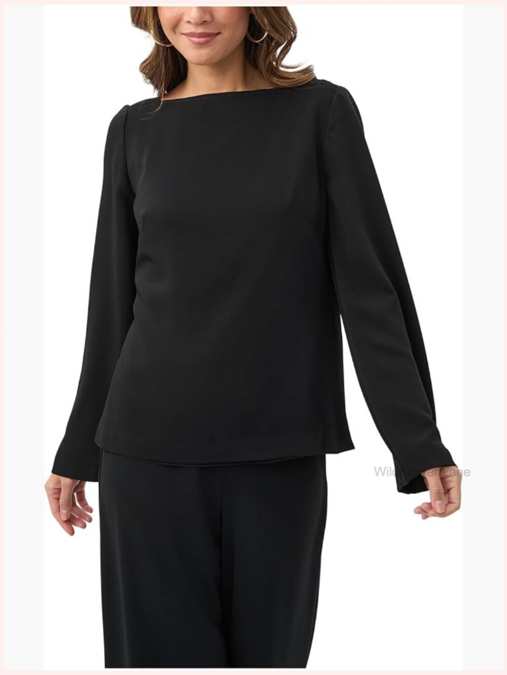 Women's Boat Neck Long Sleeve Top, Easy Care Polyester, Fall